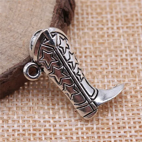 3D Retro Metal Cowboy Boot Charm Star Engraved Boot Pendant For Jewelry Making DIY Keychain Necklace Bracelet Accessories