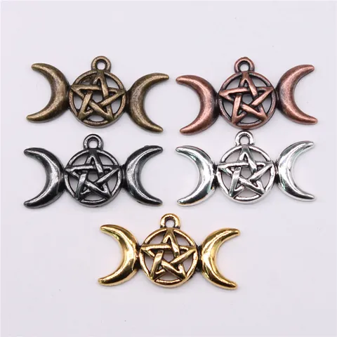 Triple Moon Goddess Pentagram Pendant Alloy DIY Jewelry Charms Antique Silver Finish Mystical Wiccan Symbols Pendant Accessories