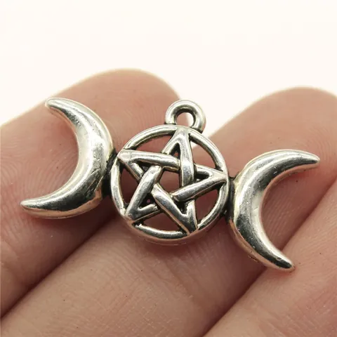 Triple Moon Goddess Pentagram Pendant Alloy DIY Jewelry Charms Antique Silver Finish Mystical Wiccan Symbols Pendant Accessories