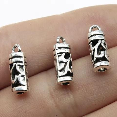 Calottes de Perles Cylindriques Gravées Argent Antique Embouts de Gland pour Bijoux DIY Coupelles Fleurs Creuses en Métal