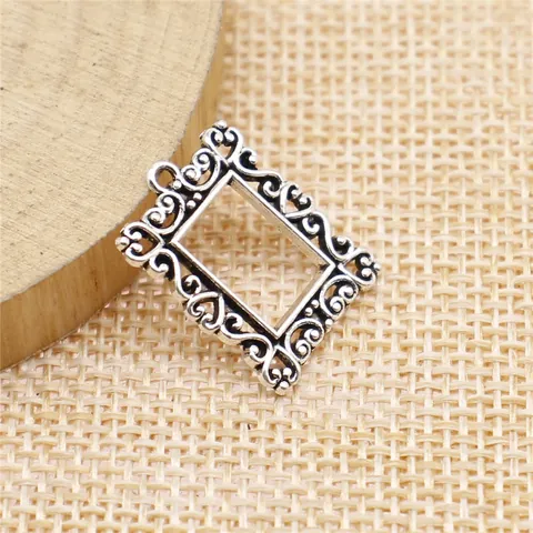 Retro Legering Rechthoekige Fotolijst Hanger Zonder Ketting Voor Sieraden Maken Geometrische Krul Antiek Zilver