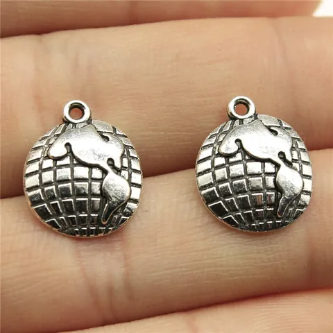 Vintage Antique Silver Earth Globe Pendant Metal DIY Jewelry Charms For Necklaces Bracelets Jewelry Making Accessories