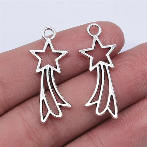 Vintage Alloy Pentagram Comet Pendant Celestial Hollow Star Charm For DIY Jewelry Making Antique Silver Bronze Necklace Findings