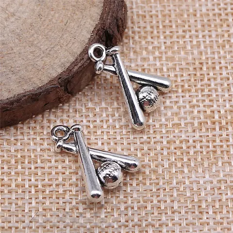 Vintage Baseball Bat Charms Crossed Bats Ball Pendants Antique Silver Bronze Alloy Metal Charms For Jewelry Making DIY