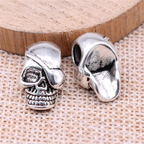 Antiek Zilveren Legering Doodshoofd Groot Gat Kralen Retro Gothic Stijl Tussenkralen Voor DIY Sieraden Maken Armband Ketting Accessoires