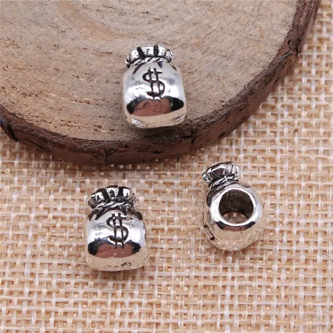 DIY Schmuckherstellung Vintage Metall Geldbeutel Großlochperlen Dollarzeichen Muster Legierung Perlen Für Armband Halskette Zubehör
