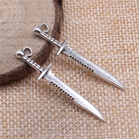 Vintage Alloy Katana Dagger Charms Sword Pendant Antique Electroplated Metal Miniature Weapon For DIY Necklace Jewelry Making Accessories
