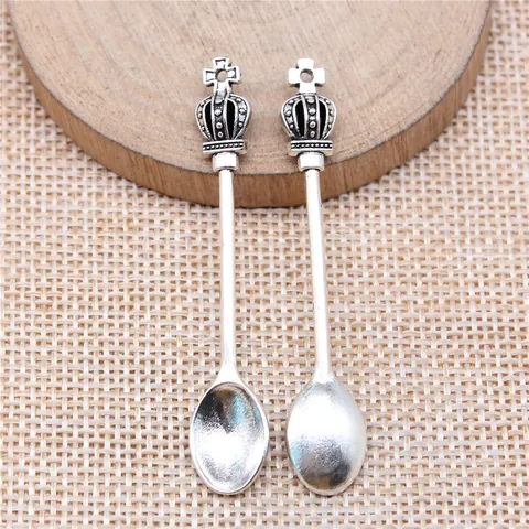 Vintage Alloy Crown Spoon Pendant For DIY Jewelry Making Antique Silver Bronze Cross Design Hanging Charm Accessory