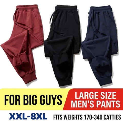 Men's Plus Size Casual Joggers Sweatpants Cotton Spandex Knitted Loose Fit Elastic Waist Drawstring Ribbed Cuffs Sports Bottoms
