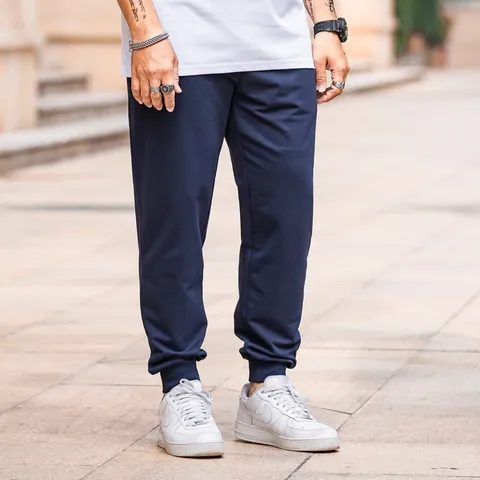 Men's Plus Size Casual Sweatpants Elastic Waist Drawstring Joggers Cuffed Hem Solid Color Cotton Blend Sports Trousers