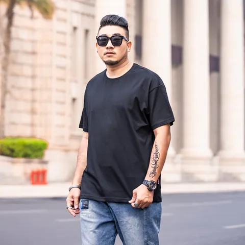 Men Plus Size Cotton T-Shirt Solid Color Loose Drop Shoulder Short Sleeve Top Casual Streetwear Summer Pullover Tee