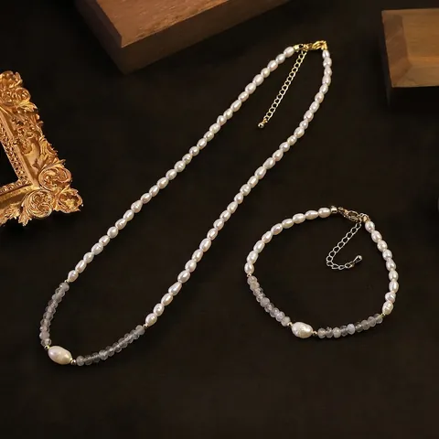 Originelles Design Natur Süßwasserperle Mondstein Halskette Und Armband Für Damen Elegante Vintage Schmuck Bankett Zubehör