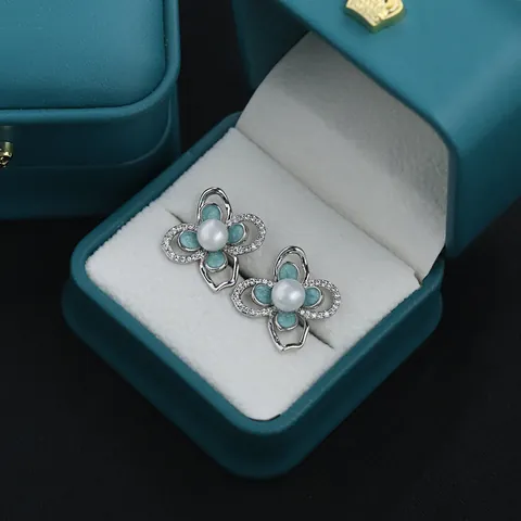 Orecchini a Bottone in Argento Sterling 925 con Perla d'Acqua Dolce per Donna Vintage Doppio Strato Fiore Smalto Strass Gioielli Eleganti