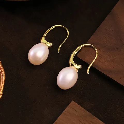 Orecchini Pendenti con Perle d'Acqua Dolce Naturali Perno in Argento Sterling 925 Placcato Oro Gioielli per Donna