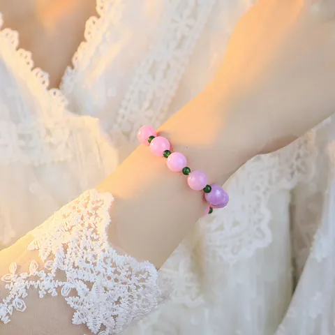 GLSEEVO Original Kunzite Grüne Kristall Perlen Armband Kleines Design Mode Handgefertigt Naturstein Armreif Schmuck Damen