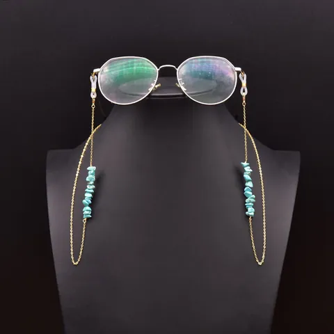 Retro Natural Pearl Turquoise Glasses Chain Gold-Plated Copper Eyewear Strap Anti-Lost Neck Cord For Women Jewelry