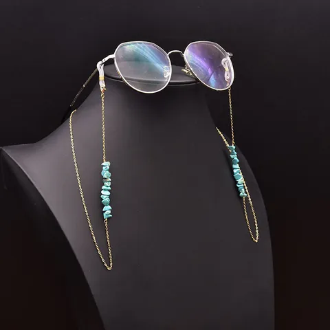 Retro Natural Pearl Turquoise Glasses Chain Gold-Plated Copper Eyewear Strap Anti-Lost Neck Cord For Women Jewelry