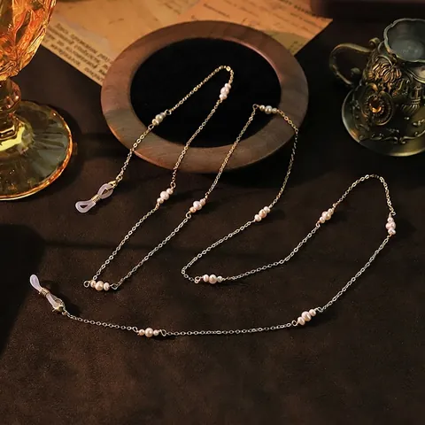 Handmade Natural Freshwater Pearl Double Layer Necklace Gold Plated Copper Chain Eyeglass Strap For Women Vintage Simple Jewelry