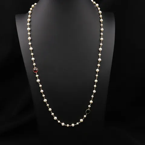 Vintage 18K Vergoldete Kupfer Süßwasserperle Pulverkette Damen Elegant Handgefertigte Lange Anhänger Halskette Schmuck