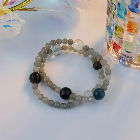 Original Natural Rock Crystal Kyanite Labradorite Bracelet For Women Men Handmade Double Layer Stone Beads Wristband Minimalist Jewelry Gift