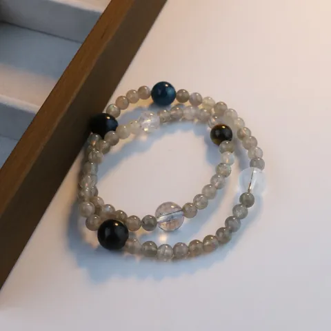 Original Natural Rock Crystal Kyanite Labradorite Bracelet For Women Men Handmade Double Layer Stone Beads Wristband Minimalist Jewelry Gift