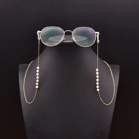 Cadena de Gafas de Perla de Agua Dulce Natural Hecha a Mano Cobre Chapado en Oro Correa Antideslizante para Mujer Vintage