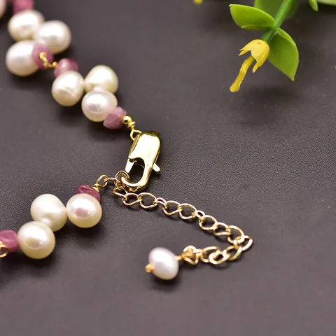 Handmade Freshwater Pearl Tourmaline Pendant Necklace 14K Gold Filled Original Design Vintage Floral Necklace For Women