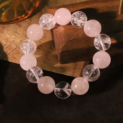 Natürliche Rosenquarz Weiß Kristall Perlen Armband Für Damen Neuer Chinesischer Stil Handgefertigte Runde Perle Elastisches Armband Schmuck Geschenk