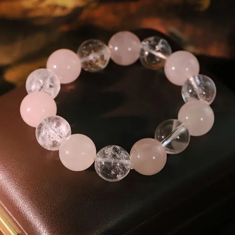 Natürliche Rosenquarz Weiß Kristall Perlen Armband Für Damen Neuer Chinesischer Stil Handgefertigte Runde Perle Elastisches Armband Schmuck Geschenk