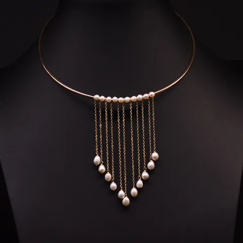 Handmade Vintage Freshwater Pearl Tassel Torque Necklace 18K Gold Plated Baroque Pearl Open Neck Ring Jewelry For Women