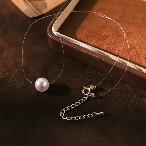 French Style Minimalist Invisible Fishing Line Necklace For Women Elegant Artificial Pearl Copper Pendant Necklace Jewelry Gift
