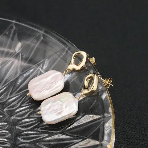 Natural Baroque Freshwater Pearl Stud Earrings 925 Sterling Silver Post Hollow Geometric Heart Irregular Drop Earrings For Women