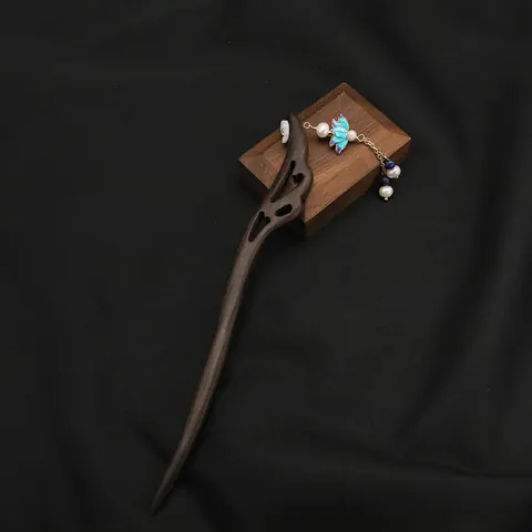 Vintage Wooden Hairpin Chinese Cloisonne Lotus Freshwater Pearl Tassel Step-Shake Handmade Hair Stick For Women Jewelry