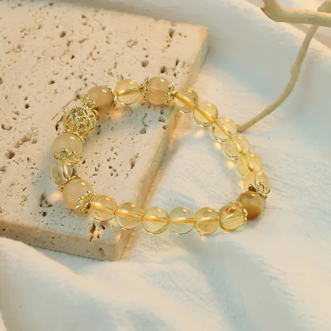 Exquisite Yellow Citrine Tiger Eye Stone Beaded Bracelet For Women New Chinese Style Gold Hollow Charm Elastic Hand Jewelry