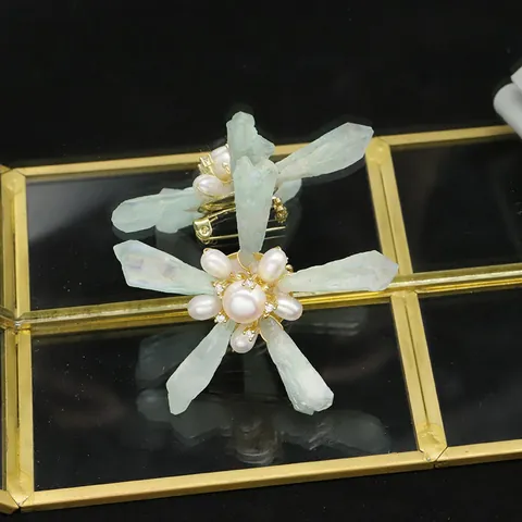Baroque Style Handmade Star Brooch With Freshwater Pearl And Crystal Floral Rhinestone Pin For Women Wedding Banquet Jewelry