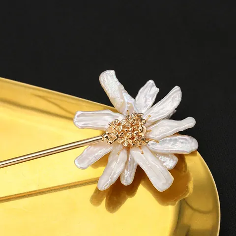 Baroque Freshwater Pearl Sunflower Hair Stick 18K Gold Plated Copper Hairpin For Women Hanfu Cheongsam Hair Accessories