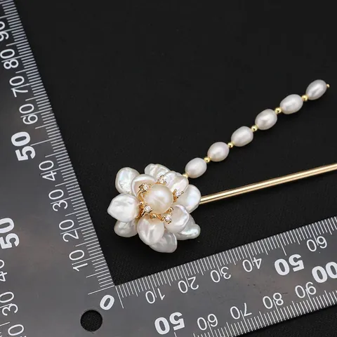 Vintage Baroque Freshwater Pearl Hair Stick 18K Gold Plated Copper Flower Tassel Hair Accessory For Women Hanfu Cheongsam