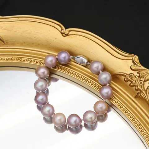 Natural Freshwater Edison Pearl Bracelet for Women 925 Sterling Silver Clasp Vintage Round Bead Hand-Strung Bracelet Jewelry