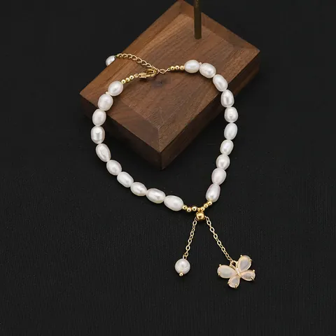 Freshwater Pearl Butterfly Bracelet Necklace Set For Women Gold Plated Alloy Zirconia Beaded Hand Chain Jewelry Pendant Accessory