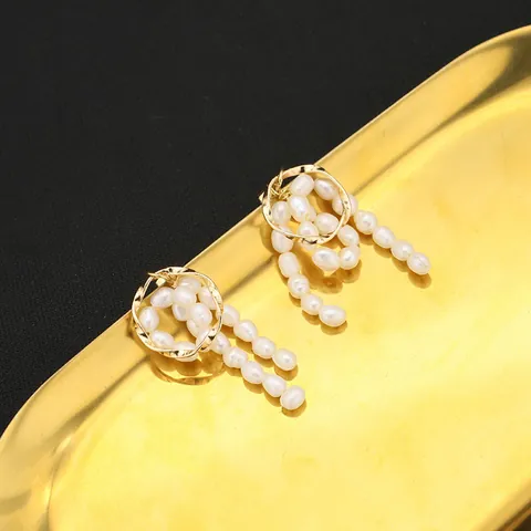 Orecchini Pendenti Vintage con Perle d'Acqua Dolce Fatti a Mano per Donna Placcati Oro 18K Nappina con Perle Barocche Gioielli