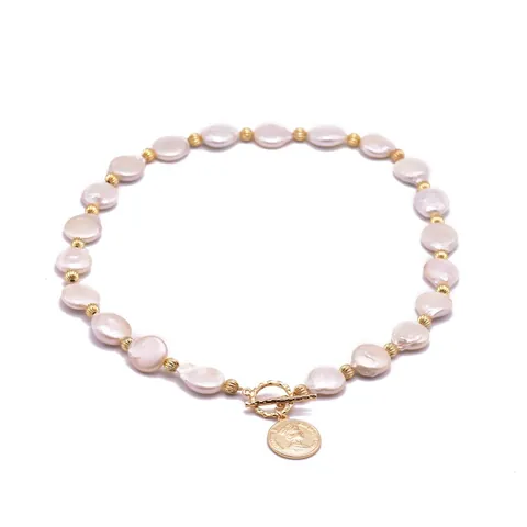 Barock Süßwasserperle Kette Vintage Porträtmünze Anhänger Choker Handgefertigte Perlenkette T-Verschluss Halsketten Geschenk Für Damen