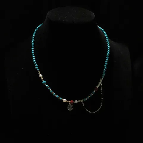 Ethnic Style Natural Freshwater Pearl Turquoise Jewelry Set Chinese Fortune Fu Plaque Necklace Bracelet For Women Retro Accessory