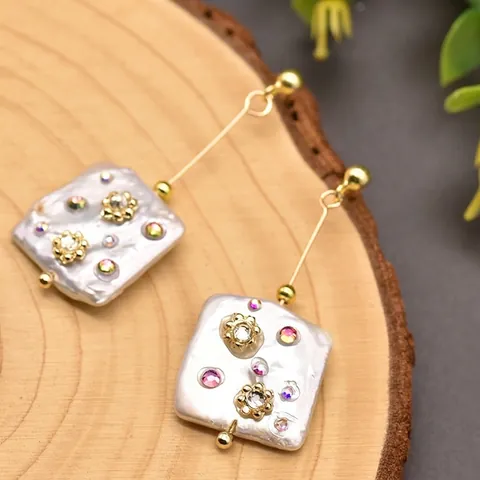 Orecchini a Goccia con Perle Naturali Vintage Barocche Con Perno in Argento Sterling 925 Gioielli Floreali in Strass Placcati Oro Donna