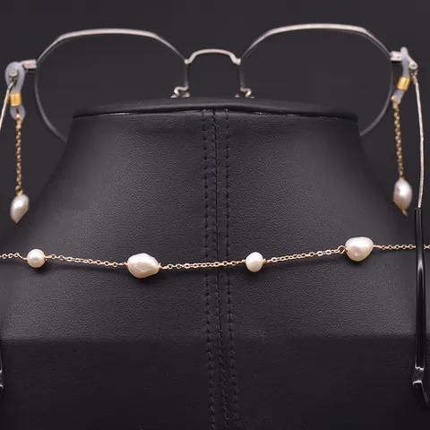 Natural Baroque Freshwater Pearl Eyeglass Chain 18K Gold Plated Metal Beaded Glasses Strap Anti-Lost Neck Cord For Women
