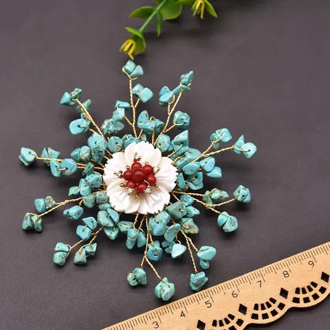 Handgefertigte Retro Ethno Schneeflocke Brosche Für Damen Legierung Künstliche Perle Seebambus Eingelegte Elegante Florale Brustnadel Schmuck Geschenk