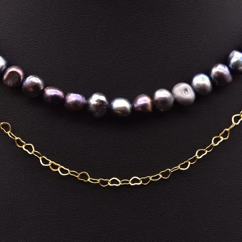 Natural Freshwater Pearl Double Layer Necklace 18K Gold Plated Copper Heart Link Long Sweater Chain For Women Jewelry