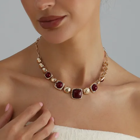 Vintage Geometric Square Necklace Zinc Alloy Gold Silver Plated Chunky Chain Choker For Stylish Women Retro Jewelry Gift