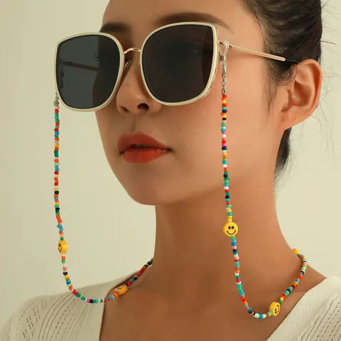 Colorful Acrylic Seed Bead Eyeglass Chain For Women Smiley Face Mask Lanyard Anti-slip Eyewear Strap Fashion Jewelry Neck Cord