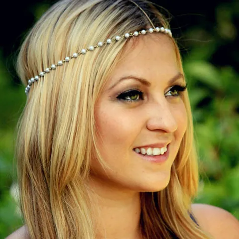 Bohemian Handmade Artificial Pearl Head Chain For Women Forest Style Gold Silver Alloy Beaded Hair Band Bridal Wedding Party Jewelry