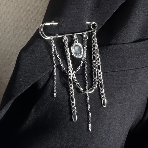 Vierkante Zwarte Glazen Edelsteen Multi-Ketting Broche Europese Stijl Legering Veiligheidsspeld Taille Broche Voor Dames Sieraden